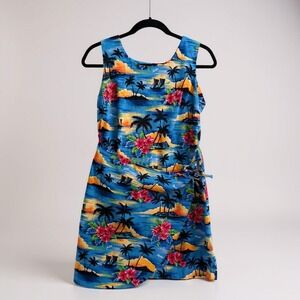 Hawaiian Tropical‎ Beach Sunset Palm Trees Hibiscus Floral Wrap Dress M